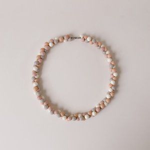 Vintage Cluster Acrylic Beaded Easter Egg Pastel White Pink Choker Necklace